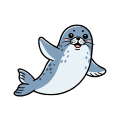 Cute cartoon seal waving hello