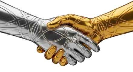 Silver and Gold Handshake with Metallic Pattern in Modern Style for Business and Partnership