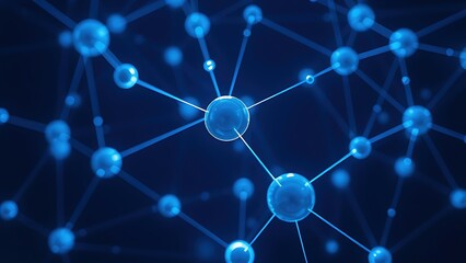 Abstract futuristic structure of interconnected glowing spheres floating in dark space, symbolizing digital networks.