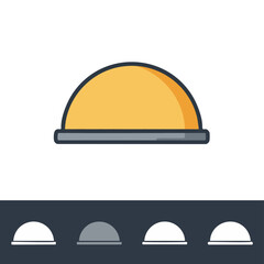 Fototapeta premium A minimalist flat design vector icon depicts a bright yellow safety hard hat, symbolizing essential head protection for workers in construction and industrial environments.