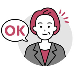 中年のスーツの女性のアイコン（OK）
