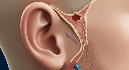 Ear Anatomy Illustration: Middle Ear Infection and Drainage