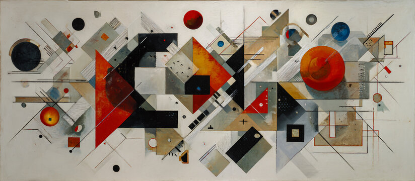 Abstract geometric composition with bold shapes and vibrant colors creating a dynamic modern artwork