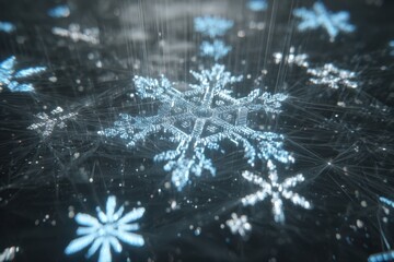 A close-up image of a unique abstract snowflake design, creating a futuristic and festive New Year background.