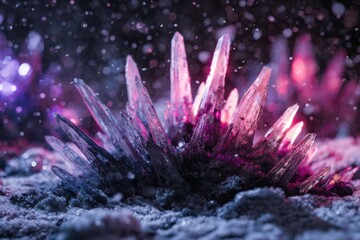 A detailed close-up view of sparkling crystals resting on a textured rock surface, creating a beautiful and natural display.