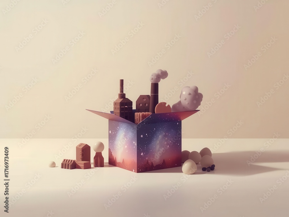 Poster creative urban landscape model in a box minimalist studio setting 3d art display abstract imagery