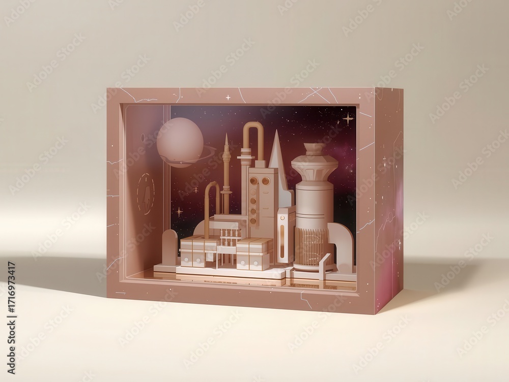 Poster creative model city landscape studio setup 3d art display minimal environment artistic perspective