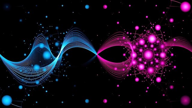 Quantum Rorschach test displaying simultaneous wave patterns and particle dots.