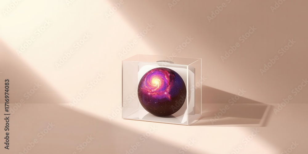 Poster captivating cosmic sphere display modern interior art object minimalist environment angled view aest