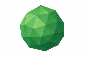 Green abstract faceted geometric polyhedron sphere presenting a low poly 3d shape on transparent background