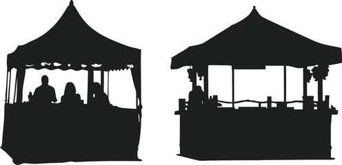 Camping or Party tent silhouette design for bear shop design. A stark black silhouette of a tent on a white background