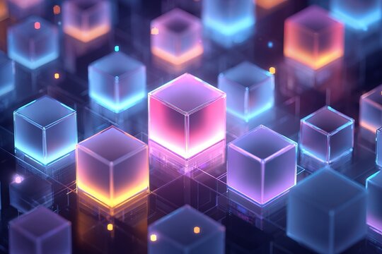 Futuristic glowing cubes digital blockchain network