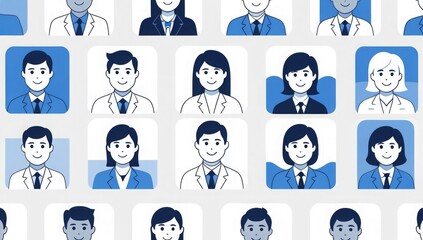 Fototapeta premium Diverse team members avatars doctors nurses professionals vector illustration graphic design characters icons