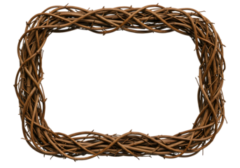 Rustic woven branch frame with transparent center for elegant designs, perfect for earthy invitations, country weddings, or natural product promotions