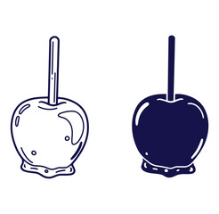 Obraz premium Artistic outline and solid illustrations of delicious caramel apples on a white background
