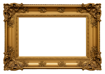 Elegant golden picture frame with ornate floral details, perfect for adding a touch of luxury and sophistication to your art or design project