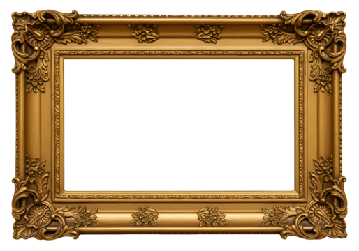 Elegant golden picture frame with ornate floral details, perfect for adding a touch of luxury and sophistication to your art or design project