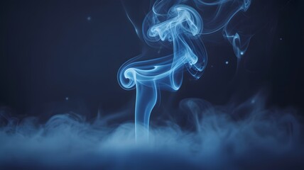 Abstract blue smoke swirling upwards against a dark background