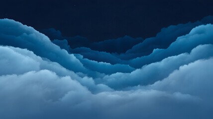Abstract flowing blue clouds against a dark night sky