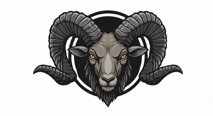 A detailed vector illustration of a wild ram's head with large horns