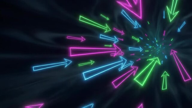 Glowing arrows pointing towards a central vanishing point, dark background