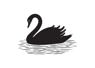 Swan on lake silhouette vector logo design isolated on white background.