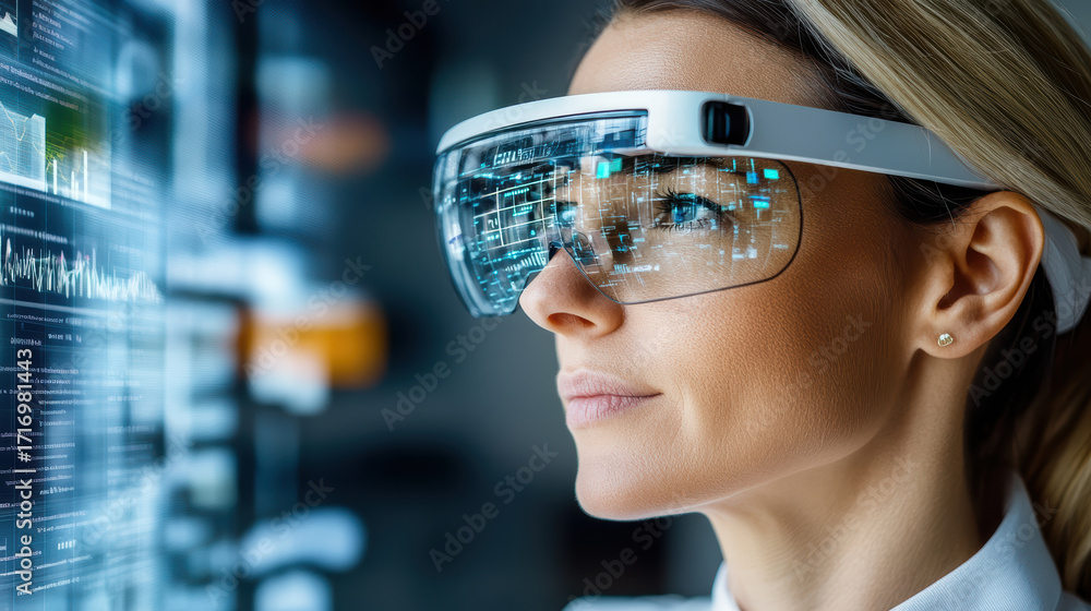 Poster smart glasses displaying augmented reality data enhance user experience and interaction