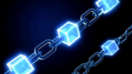 Futuristic glowing chain links with luminous cubes, set against a dark background, symbolizing technology - Powered by Adobe