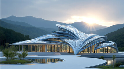미래적인 태양광발전 건축물의 모습-A futuristic solar power building
