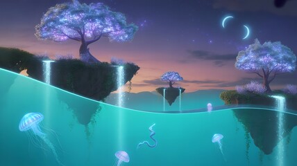 Fantasy floating island landscape collection