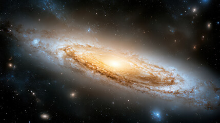 Obraz premium Stunning view of spiral galaxy with bright core and swirling arms, showcasing cosmic beauty