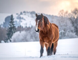 Obraz premium Majestic horse in snowy landscape