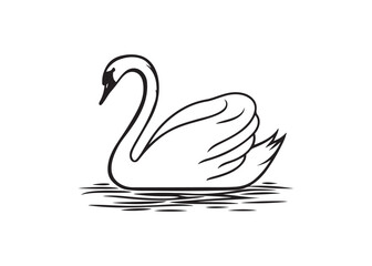 Romantic swan on lake silhouette vector symbol of peace and love.