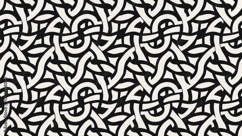 Leinwandbilder abstract seamless pattern with intertwined black and white shapes creating a complex visual texture 