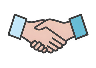 Vibrant cartoon illustration depicting two hands clasped in a firm handshake, symbolizing business agreements, partnership, greetings, or a friendly gesture of trust and unity in various contexts
