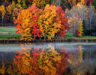 Fototapeta premium Autumnal reflection on a calm lake