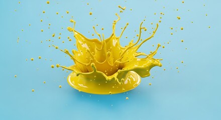 Vibrant Yellow Paint Splash Against a Cyan Background