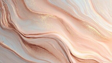 Abstract rose gold liquid marble background with gold glitter