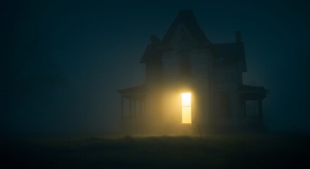 Haunted house at night