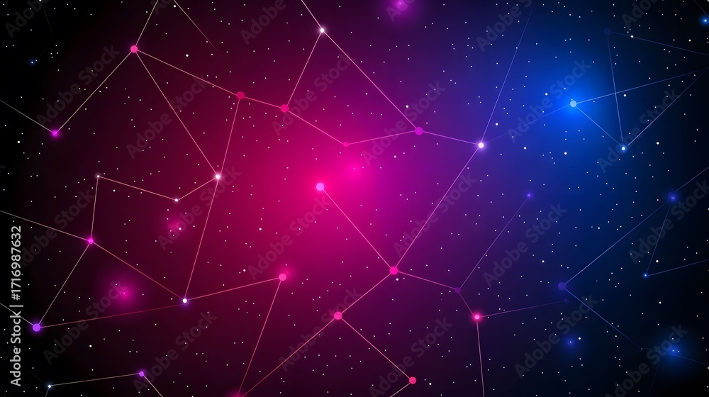 Poster the image features a digital illustration of connected points and lines, resembling a constellation 