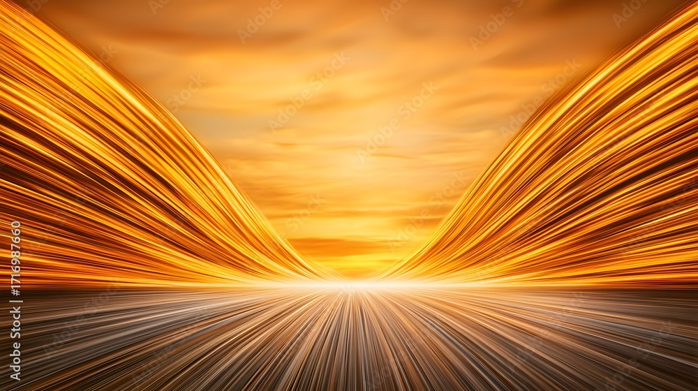Poster the image is a digital abstract with bright golden lines curving from the top and bottom of the fram