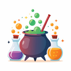 Magical Cauldron and Potions A Whimsical Halloween Illustration for Spooky Designs