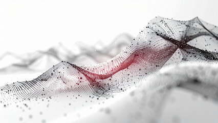 Abstract data visualization network mesh, molecular plexus connection lines, scientific dot pattern on white background