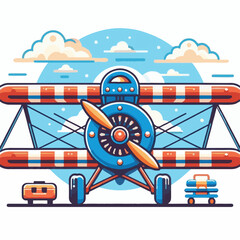 biplane, airplane, plane, aircraft, air, propeller, flight, sky, vintage, aeroplane, old, fly, retro, aviation, transport, wing, pilot, travel, illustration, red, background, vector, transportation, w