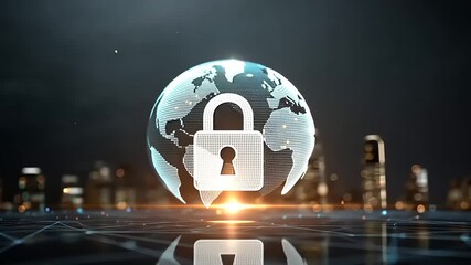 Digital representation of a secure globe with a padlock symbolizing global cybersecurity and protection - Powered by Adobe