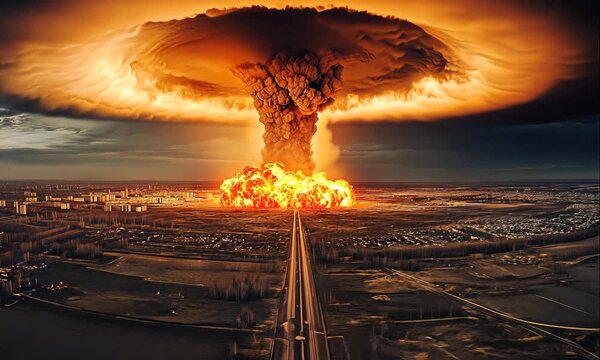 Giant Mushroom Cloud from Nuclear Explosion Over Desert City