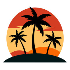 Tropical Island Palm Trees Sunset Landscape Vector Illustration