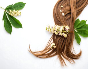 Healthy brown hair with chestnut blossoms