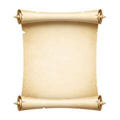 Vintage scroll paper with curled edges and antique texture, isolated on white or transparent background. Ideal for fantasy artwork, invitations, certificates, and decorative retro poster design