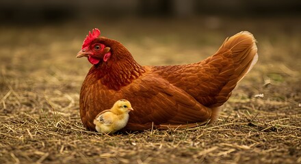 Fototapeta premium Hen and chick outdoors